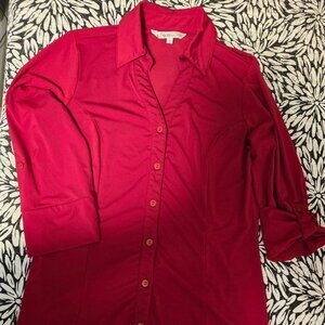 Cleo Wine red Button-up Fitted Shirt with Adjustable Sleeves, Size Medium
